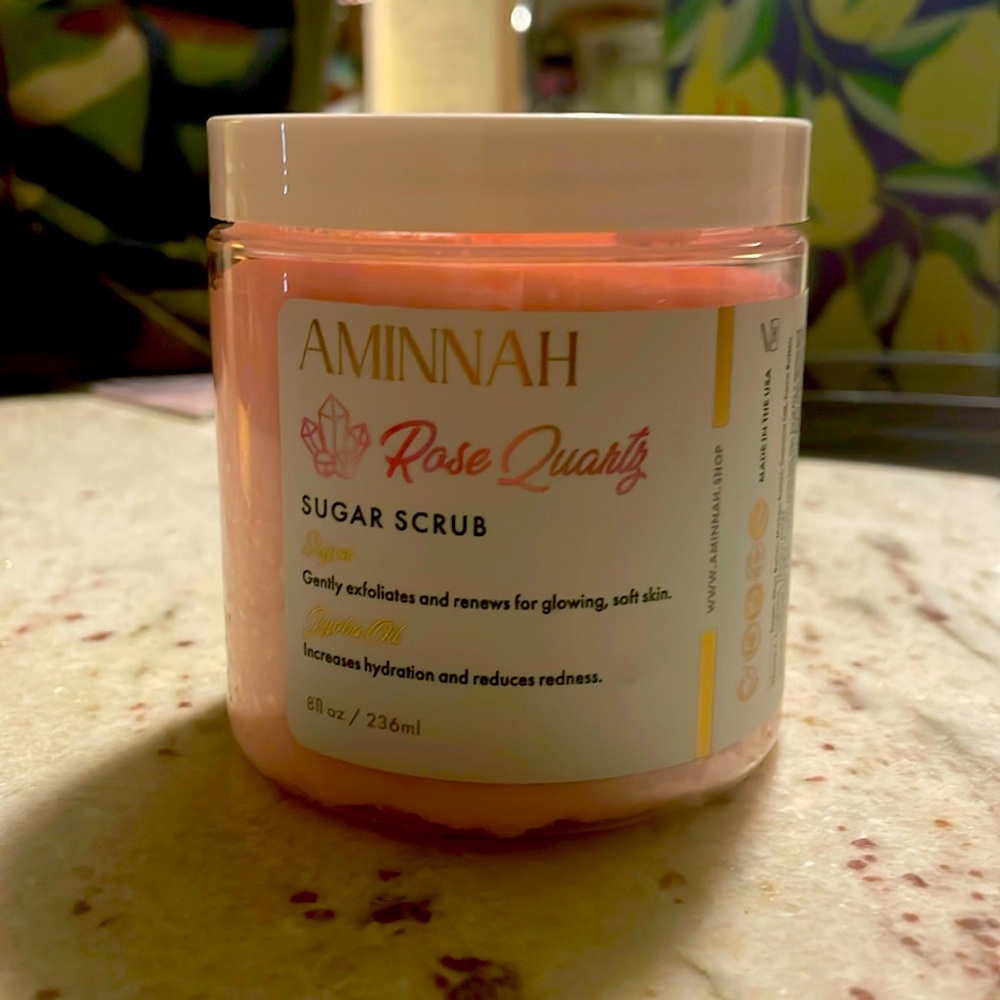 New unused/unopened Aminnah rose quartz sugar scrub